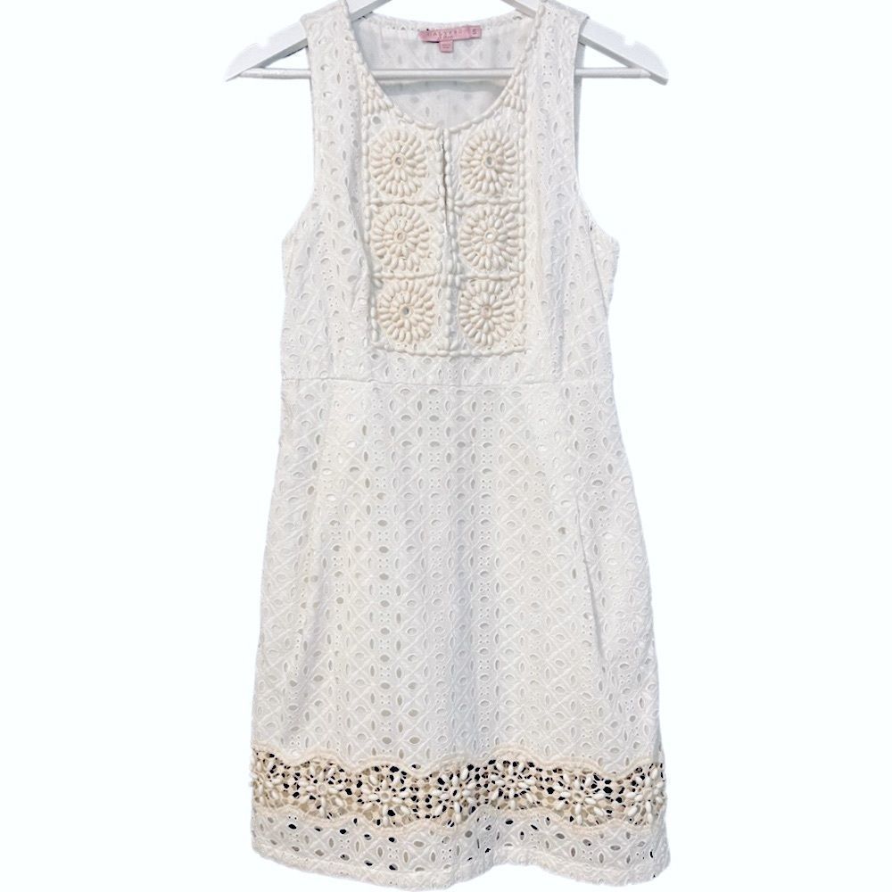 Calypso St. Barth Resort Wear Sheath Eyelet Overlay Beaded Dress 🌟NWOT🌟